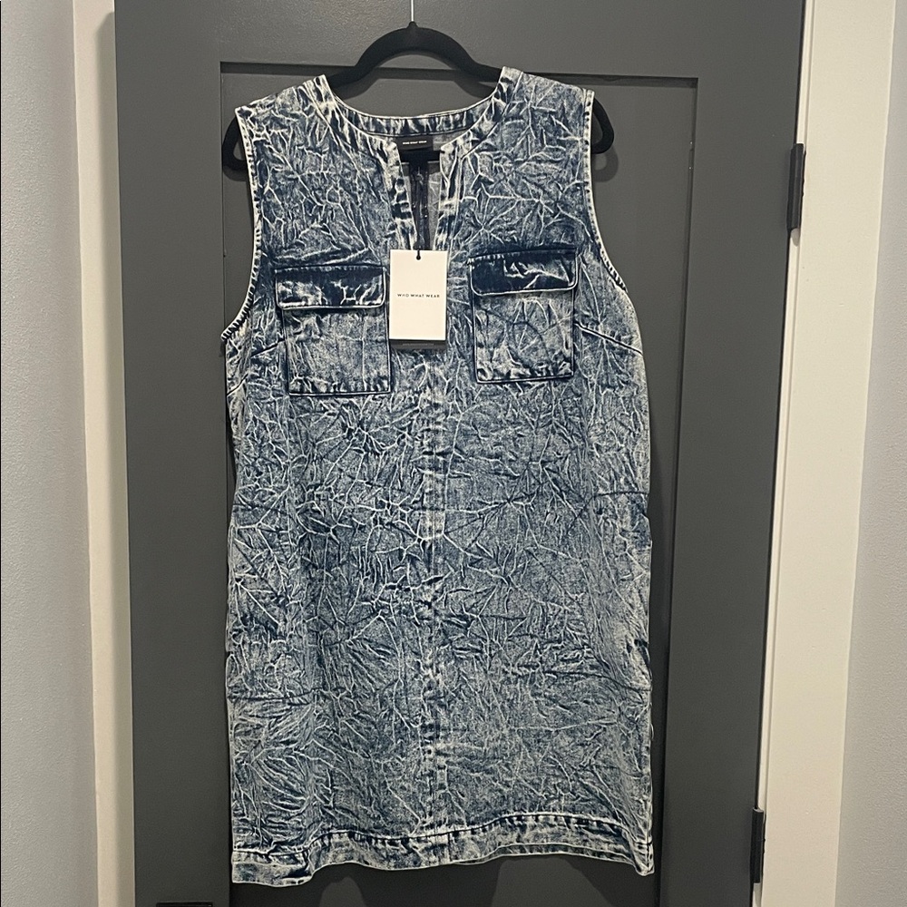 Who What Wear Indigo Textured Jean Dress - Picture 4 of 6